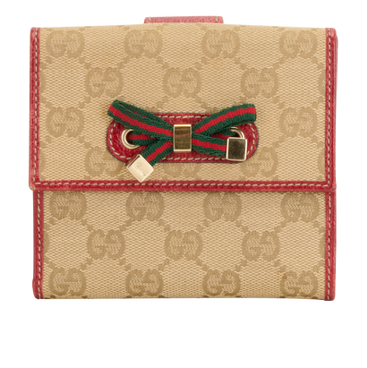 Gucci Bow & GG Compact Wallet, &pound;110, Accessories, Beige/Red, Canvas/Leather, Front view